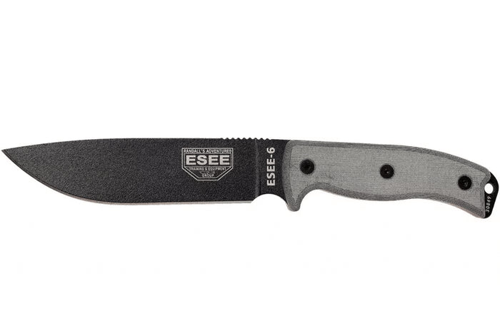Couteau Esee 6 ESEE-6P-B lame acier carbone noir 16,5cm manche micarta gris + étui
