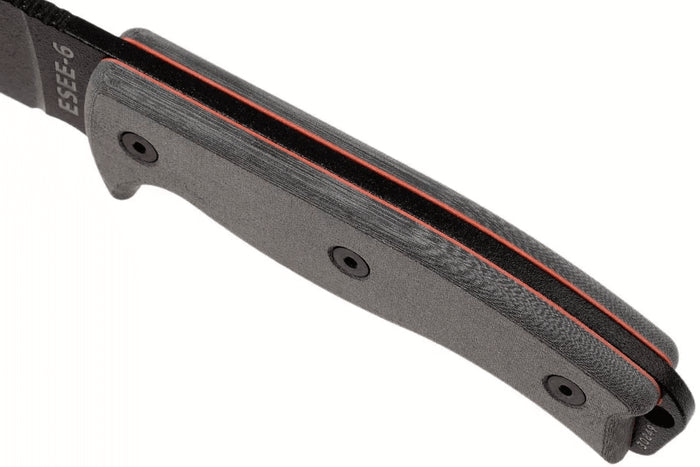 Couteau Esee 6 ESEE-6P-B lame acier carbone noir 16,5cm manche micarta gris + étui