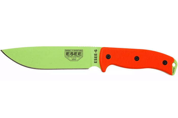 Couteau Esee 6 ESEE-6P-VG lame carbone venom green 16,5cm manche G10 orange + étui