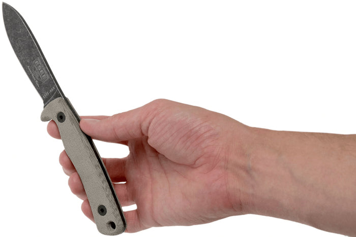 Couteau Esee Ashley Game ESEE-AGK lame acier carbone noir 9,1cm manche micarta gris + étui cuir