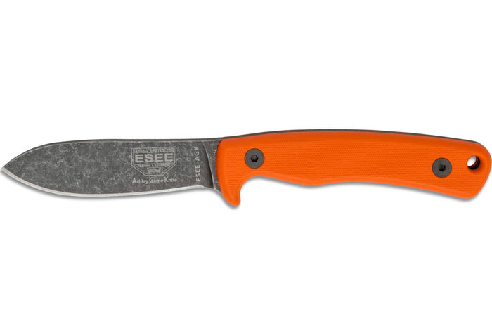 Couteau Esee Ashley Game ESEE-AGK-OR lame acier carbone noir 9,1cm manche G10 orange + étui cuir