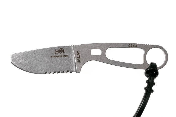 Couteau Esee Imlay ESEE-IMLAY lame semi-dentée 6,2cm manche ajouré inox + étui noir