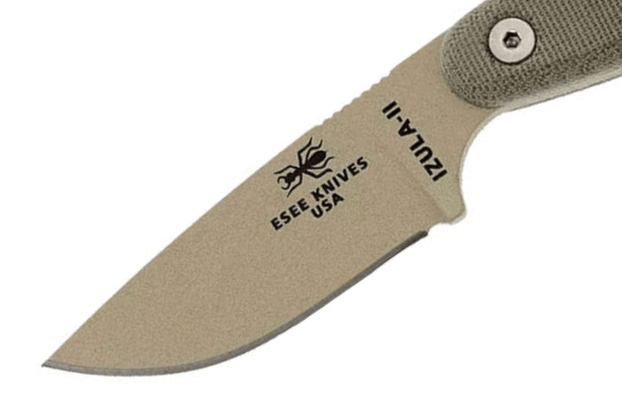 Couteau Esee Izula II DT lame acier carbone 6,2cm manche micarta désert + étui
