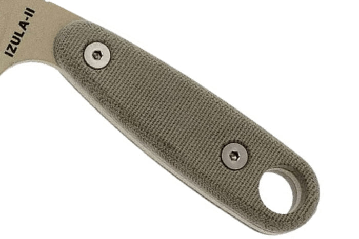 Couteau Esee Izula II DT lame acier carbone 6,2cm manche micarta désert + étui