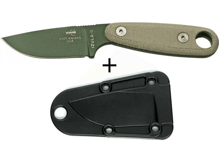 Couteau Esee Izula II IZULA-II-OD lame acier carbone 6,7cm manche micarta vert + étui