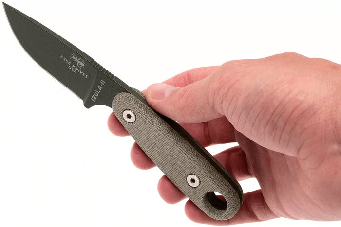 Couteau Esee Izula II IZULA-II-OD lame acier carbone 6,7cm manche micarta vert + étui