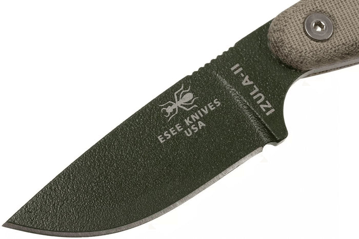 Couteau Esee Izula II IZULA-II-OD lame acier carbone 6,7cm manche micarta vert + étui