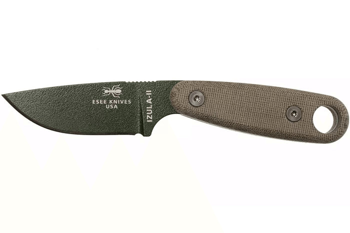 Couteau Esee Izula II IZULA-II-OD lame acier carbone 6,7cm manche micarta vert + étui