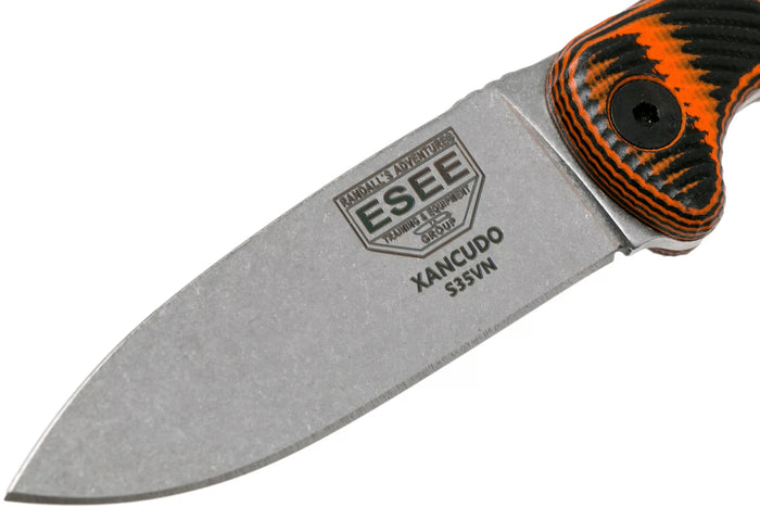 Couteau Esee Xancudo XAN2-006 lame acier inox 7,5cm manche G10 orange et noir + étui