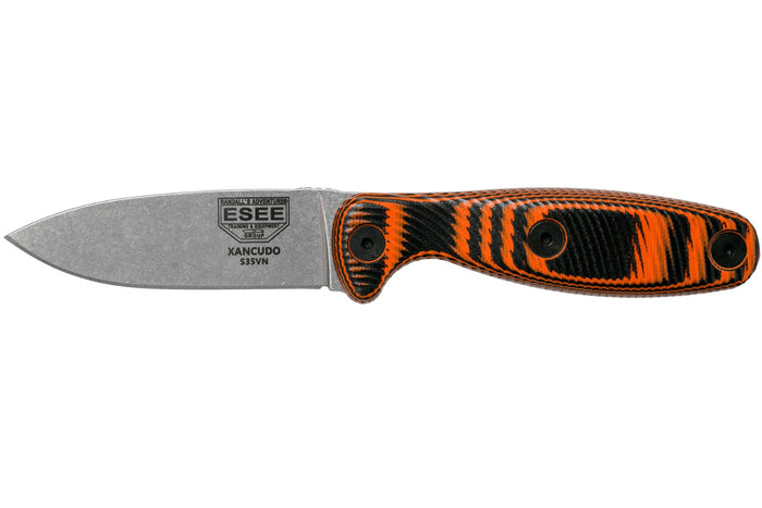 Couteau Esee Xancudo XAN2-006 lame acier inox 7,5cm manche G10 orange et noir + étui
