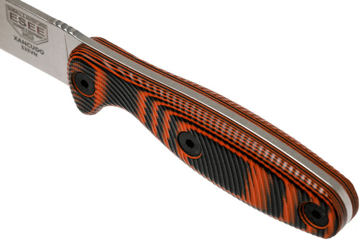 Couteau Esee Xancudo XAN2-006 lame acier inox 7,5cm manche G10 orange et noir + étui
