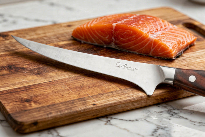 Couteau filet de sole 18cm Guillaume Leonard Cuistot en acier inoxydable et bois de santal rouge