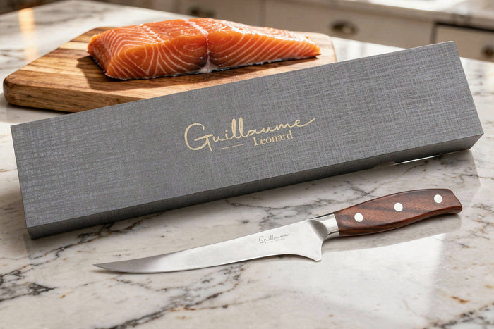 Couteau filet de sole 18cm Guillaume Leonard Cuistot en acier inoxydable et bois de santal rouge