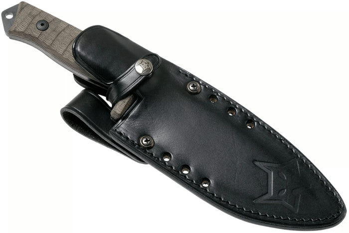 Couteau Fox Military Bushman FX.609OD lame 16cm manche micarta + étui en cuir