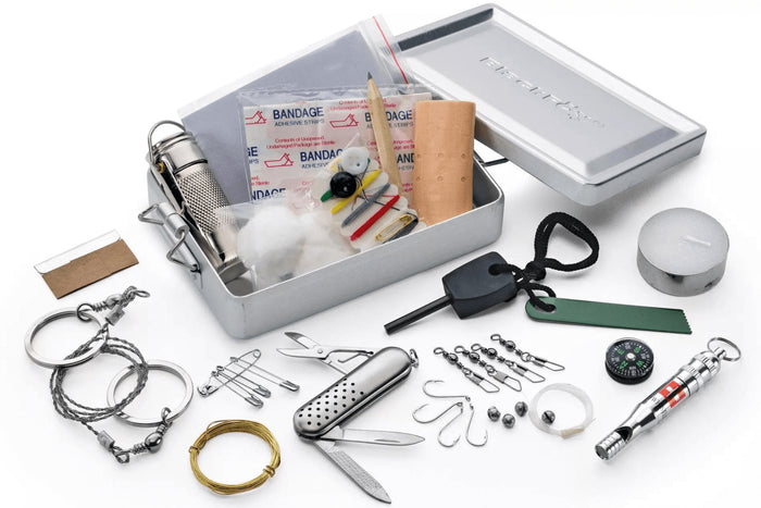 Couteau Fox Military Parus FX.9CM06 lame 17,5cm manche Forprene noir + étui en nylon + kit de survie