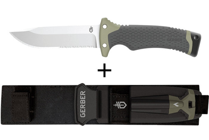 Couteau Gerber New Ultimate GE001830 lame semi-dentée 12cm manche en polypropylène + étui en nylon