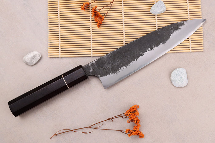 Couteau gyuto 18cm japonais artisanal Naoki Mazaki WS2 Black Nashiji