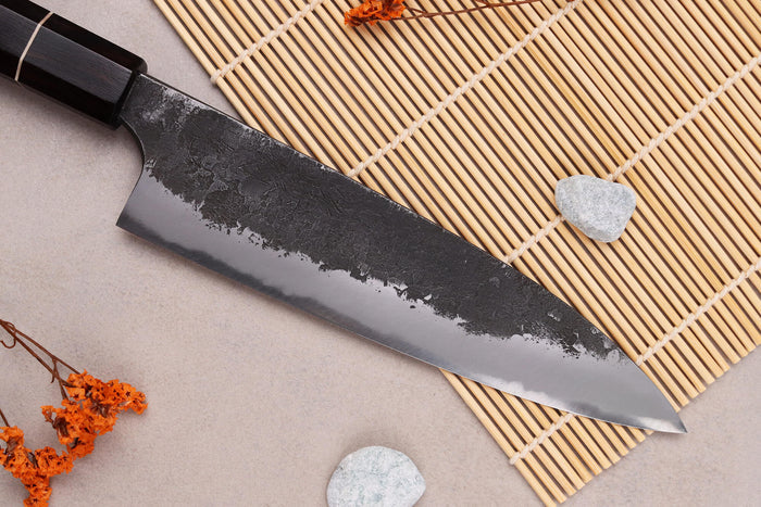 Couteau gyuto 18cm japonais artisanal Naoki Mazaki WS2 Black Nashiji