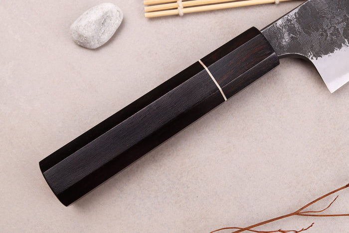 Couteau gyuto 18cm japonais artisanal Naoki Mazaki WS2 Black Nashiji