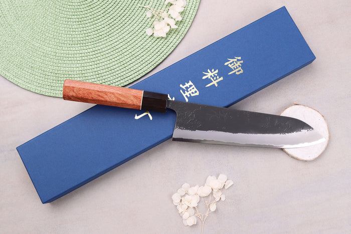 Couteau gyuto 21cm japonais artisanal Masashi Yamamoto BS1 Black Nashiji
