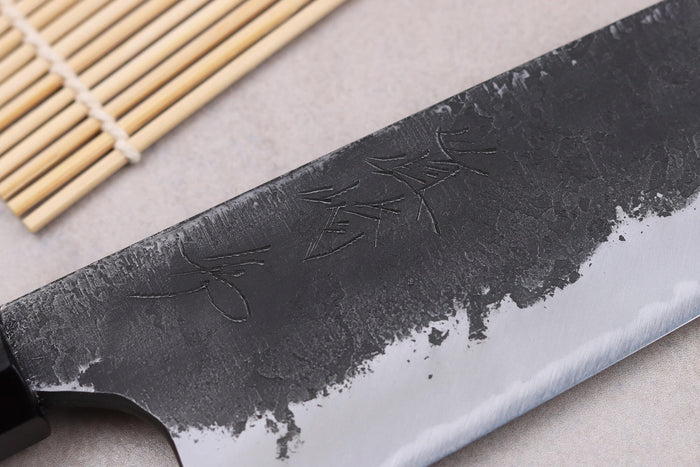 Couteau gyuto 21cm japonais artisanal Naoki Mazaki WS2 Black Nashiji