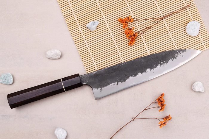 Couteau gyuto 21cm japonais artisanal Naoki Mazaki WS2 Black Nashiji
