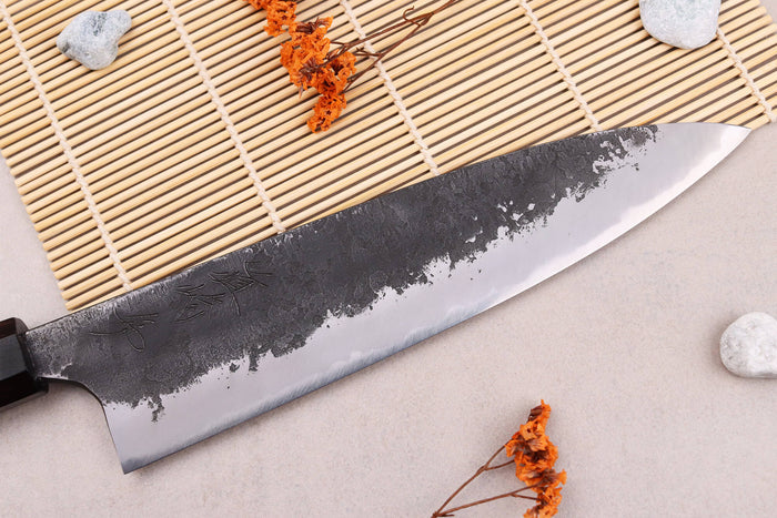 Couteau gyuto 21cm japonais artisanal Naoki Mazaki WS2 Black Nashiji