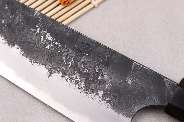 Couteau gyuto 21cm japonais artisanal Naoki Mazaki WS2 Black Nashiji