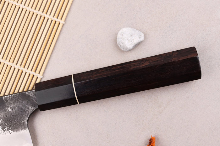 Couteau gyuto 21cm japonais artisanal Naoki Mazaki WS2 Black Nashiji