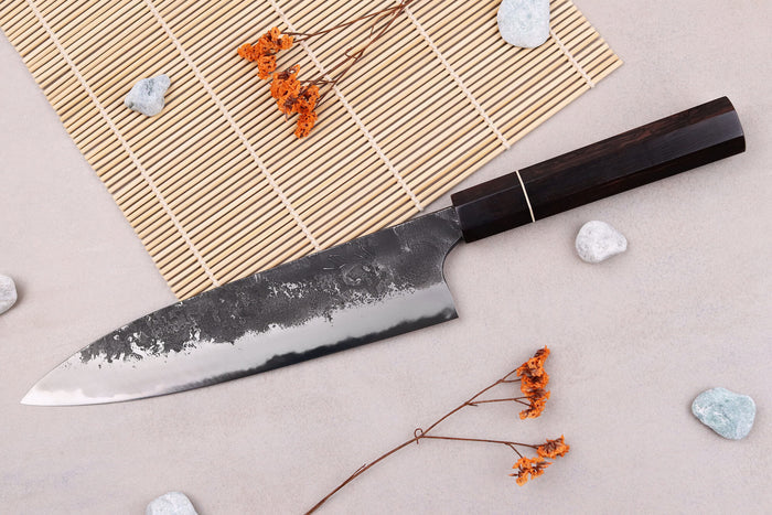 Couteau gyuto 21cm japonais artisanal Naoki Mazaki WS2 Black Nashiji