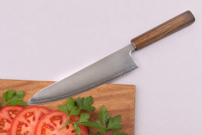 Couteau gyuto 21cm japonais artisanal Wusaki Hikari SLD manche bubinga