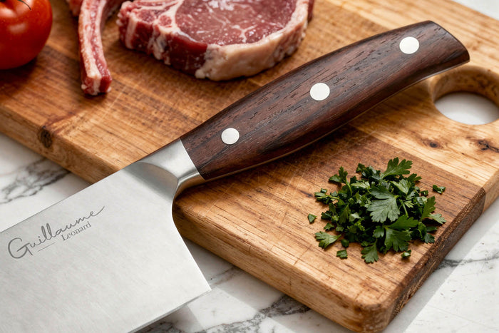 Couteau hachoir 17cm Guillaume Leonard Cuistot en acier inoxydable et bois de santal rouge