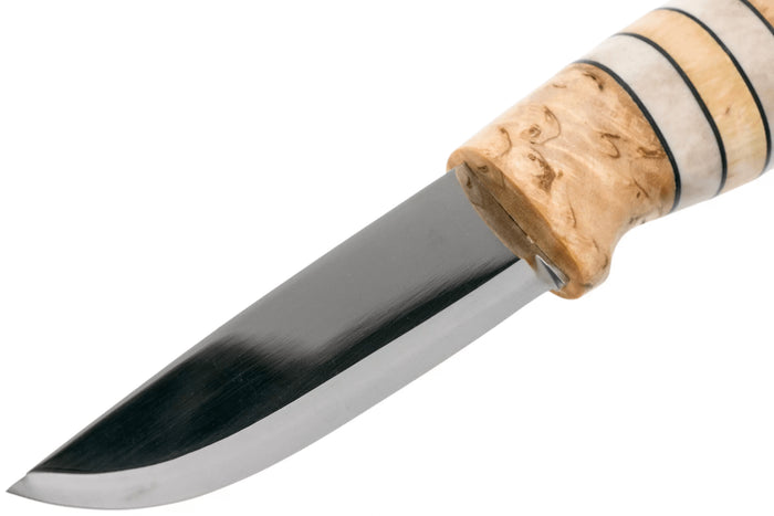 Couteau Helle Arv H014 lame en inox 9cm manche en bouleau et bois de cerf avec cuir + étui en cuir