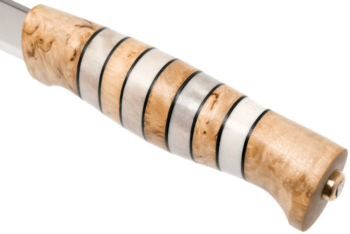 Couteau Helle Arv H014 lame en inox 9cm manche en bouleau et bois de cerf avec cuir + étui en cuir
