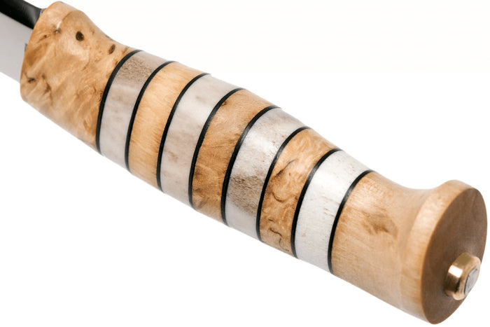 Couteau Helle Arv H014 lame en inox 9cm manche en bouleau et bois de cerf avec cuir + étui en cuir