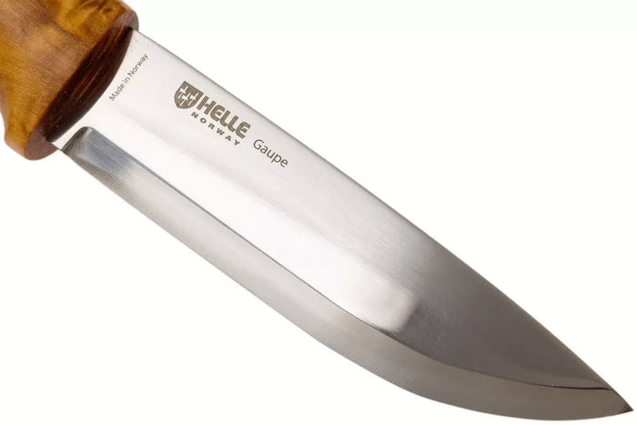 Couteau Helle Gaupe H310 lame en acier inox 10,7cm manche en bois de bouleau + étui en cuir