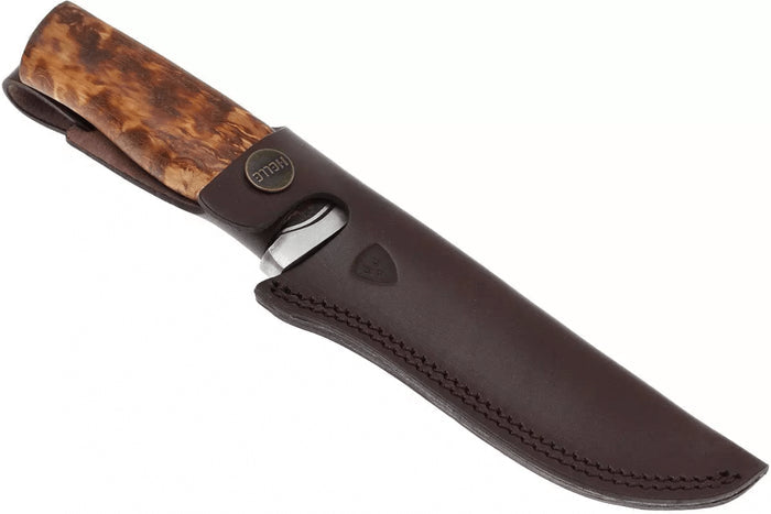 Couteau Helle GT H036 lame en acier inox 12,3cm manche en bouleau frisé + étui en cuir