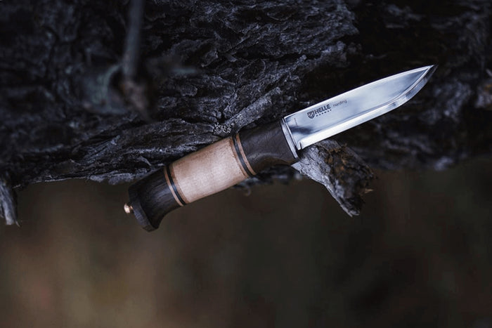 Couteau Helle Harding H099 lame 10cm manche en bouleau et en chêne avec cuir + étui en cuir