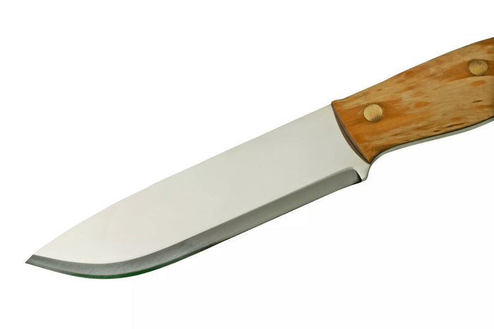 Couteau Helle Nord H670 lame en acier 14,7cm manche en bouleau frisé + étui en cuir
