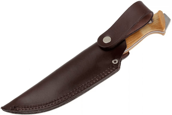 Couteau Helle Utvaer H600 lame en acier 10cm manche en bouleau frisé + étui en cuir