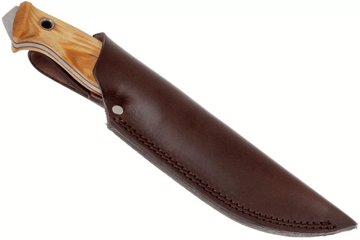 Couteau Helle Utvaer H600 lame en acier 10cm manche en bouleau frisé + étui en cuir