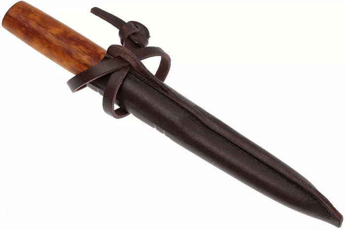 Couteau Helle Viking H096 lame en acier carbone 11cm manche en bois de bouleau + étui en cuir