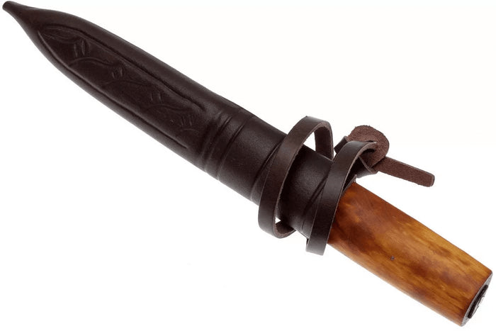 Couteau Helle Viking H096 lame en acier carbone 11cm manche en bois de bouleau + étui en cuir