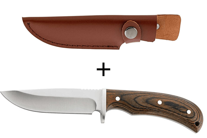 Couteau Herbertz 105811 lame en inox 10,8cm manche en bois de pakka avec étui en cuir