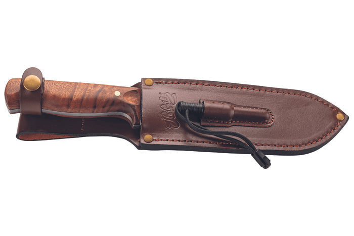 Couteau Herbertz 585518 lame damassée 17,9cm manche cerisier + étui en cuir + allume-feu