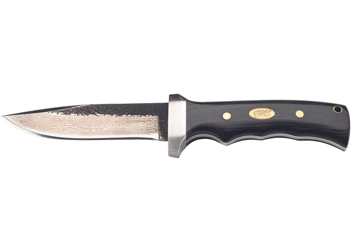 Couteau Herbertz 593413 lame damassée 12cm manche pakkawood riveté + étui en cuir