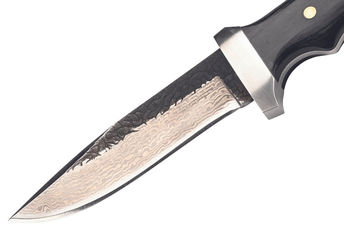 Couteau Herbertz 593413 lame damassée 12cm manche pakkawood riveté + étui en cuir