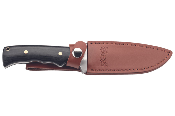 Couteau Herbertz 593413 lame damassée 12cm manche pakkawood riveté + étui en cuir