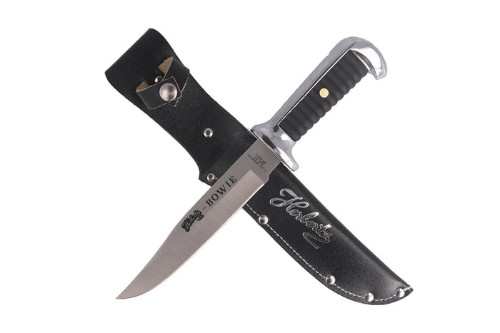 Couteau Herbertz Bowie 106415 lame 15,5cm manche zinc et cuir + étui en cuir