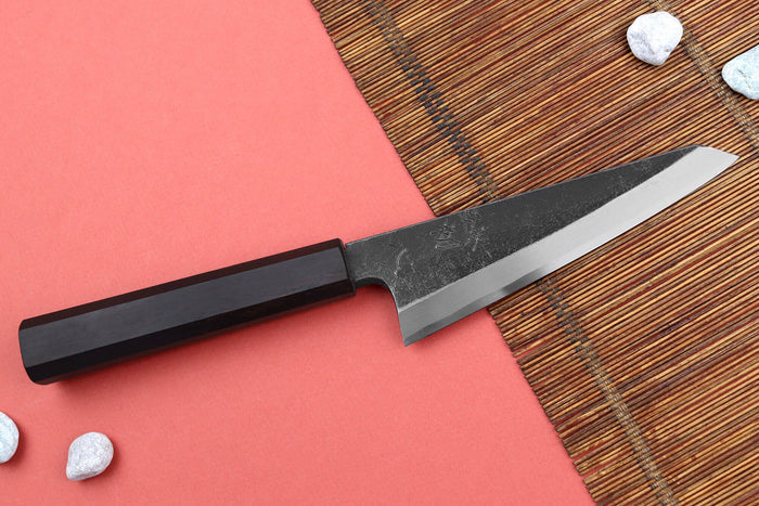 Couteau honesuki 15cm japonais artisanal Hatsukokoro Shirasagi manche en ébène